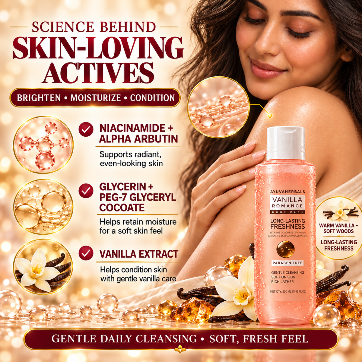 Vanilla Romance Body Wash & Body Lotion Combo with Long-Lasting Fragrance – 250 ml Each