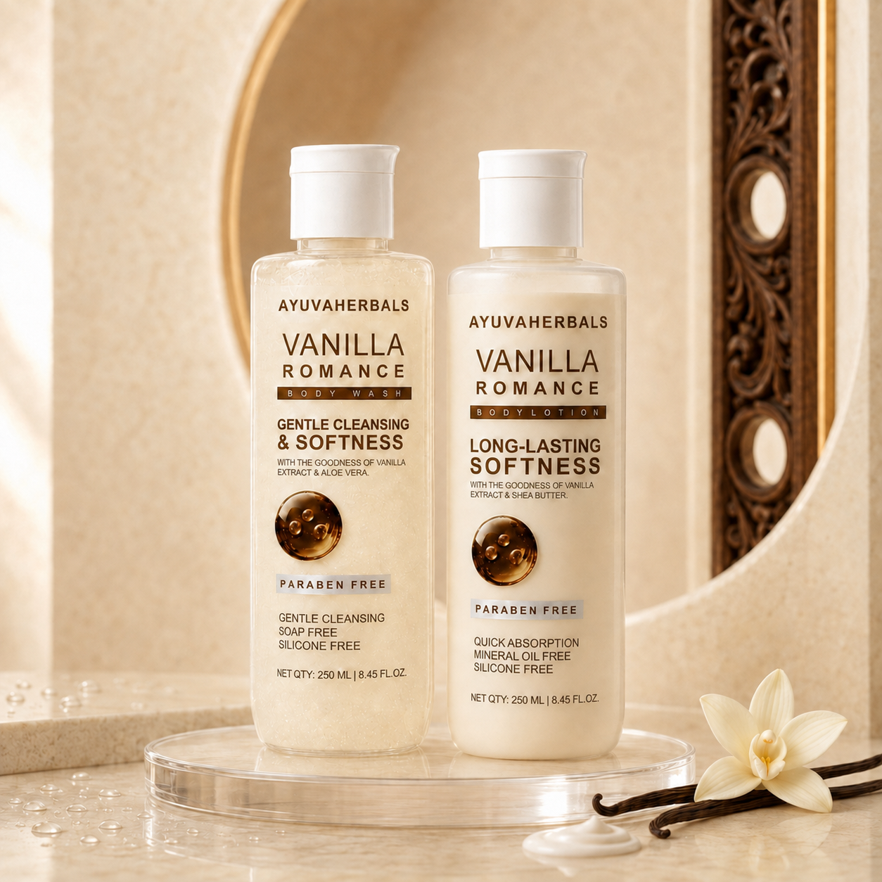 Vanilla Romance Body Wash & Body Lotion Combo with Long-Lasting Fragrance – 250 ml Each