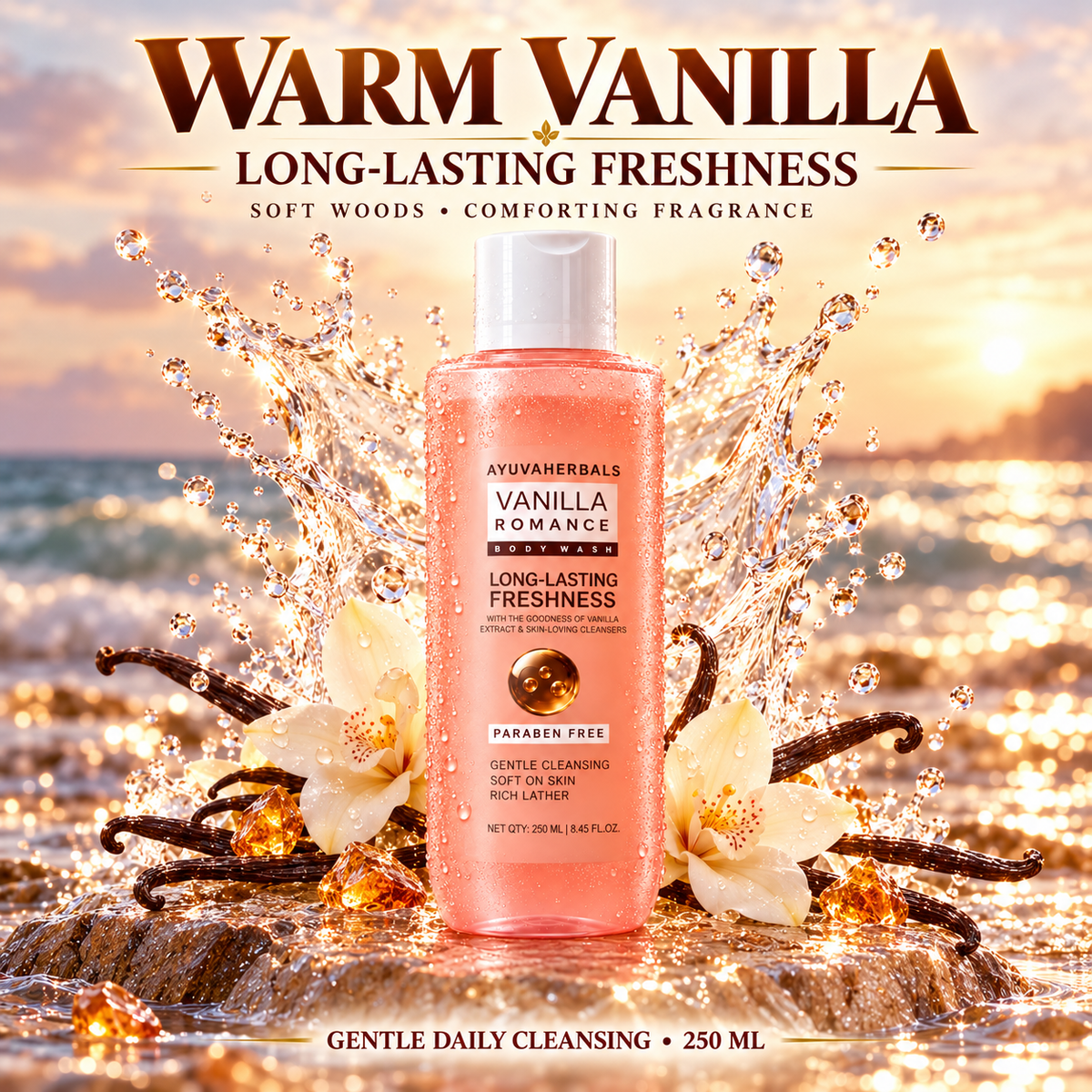 Vanilla Romance Body Wash & Body Lotion Combo with Long-Lasting Fragrance – 250 ml Each