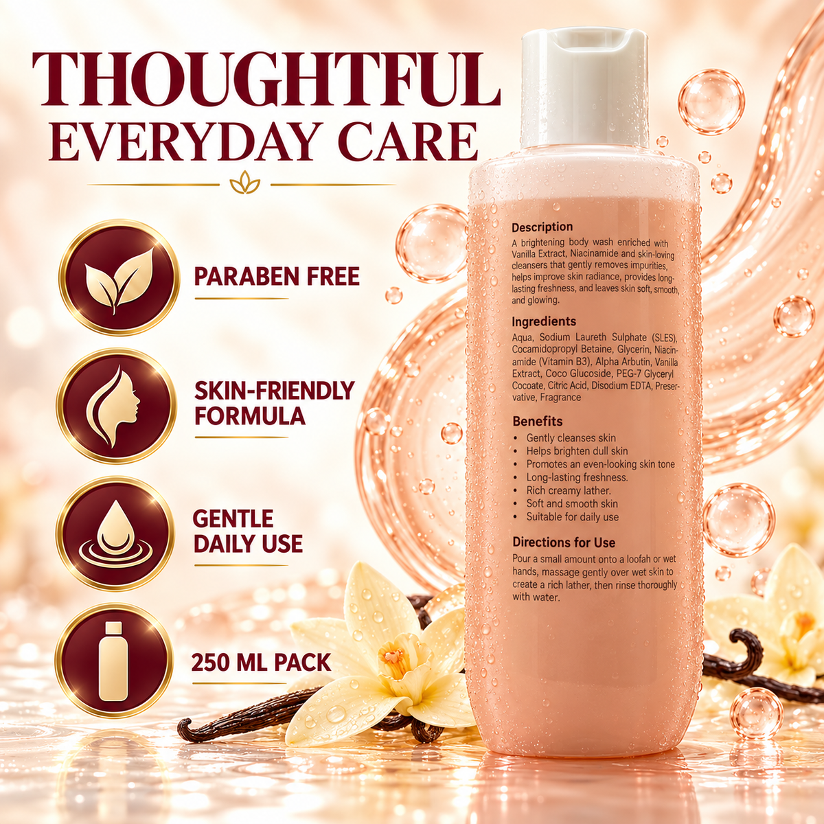 Vanilla Romance Body Wash & Body Lotion Combo with Long-Lasting Fragrance – 250 ml Each