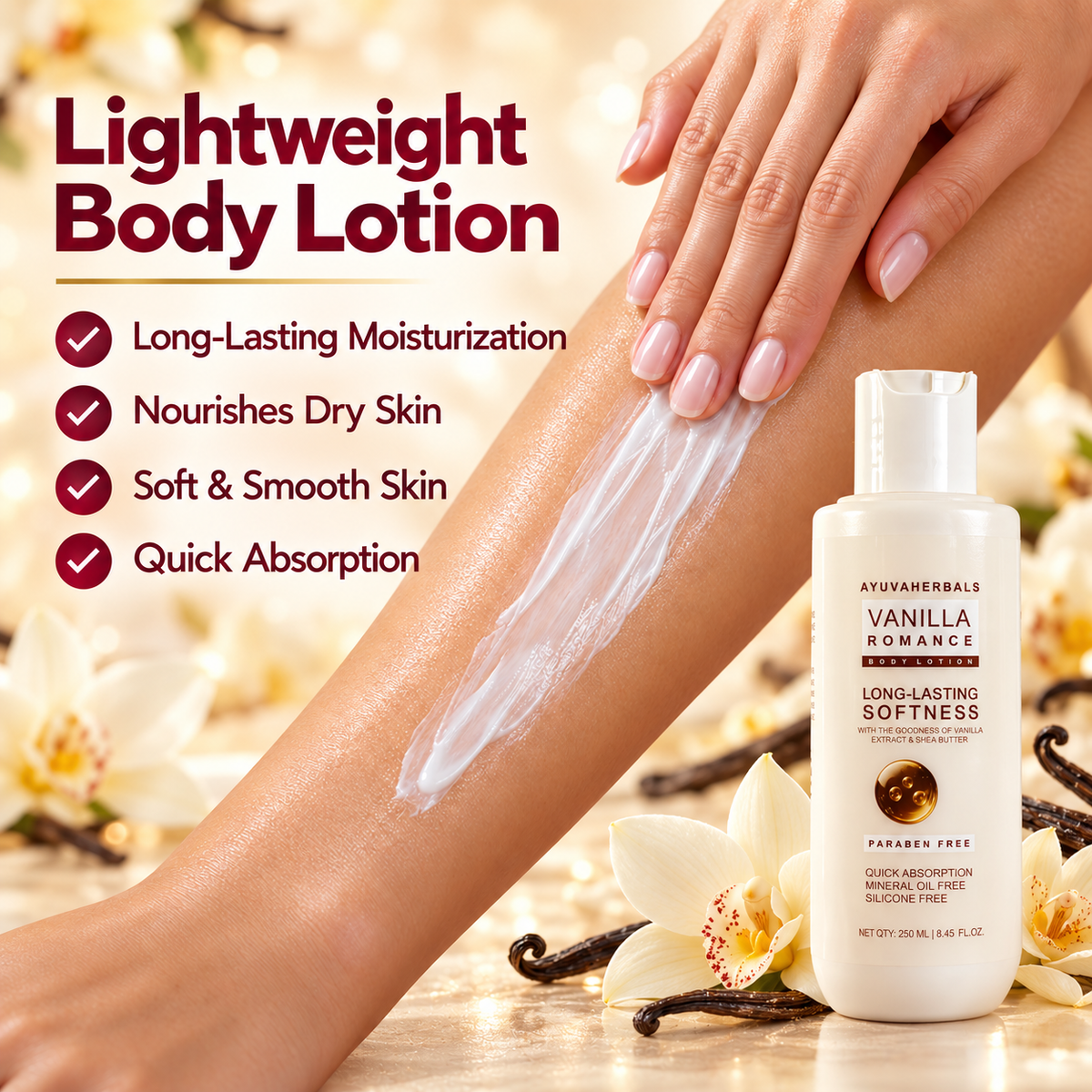Vanilla Romance Body Wash & Body Lotion Combo with Long-Lasting Fragrance – 250 ml Each